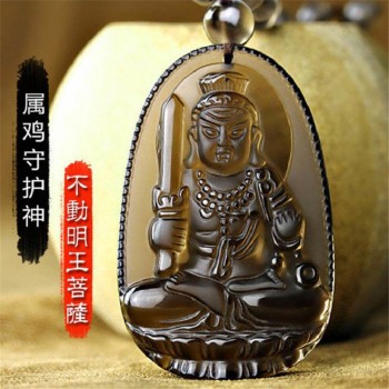 Natural Ice Obsidian Carved Buddha Lucky Amulet Smoky Quartz Pendant Necklace Smoke Crystal Women Men Jewelry Healing Reiki Gift