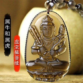 Natural Ice Obsidian Carved Buddha Lucky Amulet Smoky Quartz Pendant Necklace Smoke Crystal Women Men Jewelry Healing Reiki Gift