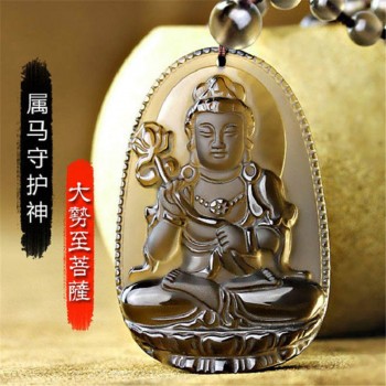 Natural Ice Obsidian Carved Buddha Lucky Amulet Smoky Quartz Pendant Necklace Smoke Crystal Women Men Jewelry Healing Reiki Gift