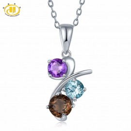 Hutang Natural Multi-color Gemstones Pendant Necklace Solid 925 Sterling Silver Amethyst Blue Topaz Classic Fine Jewelry Women