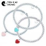 YCH Charm for Gifts 925 Sterling Silver Green Pink Red Heart Shaped Womens Round Tiff Bracelet Silverware Matching World Jewelr