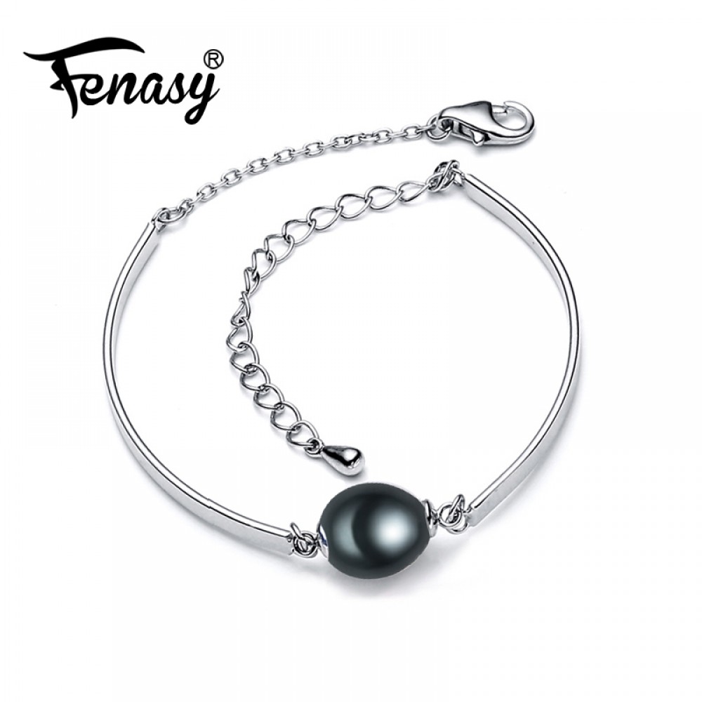 FENASY Charm bracelet,natural Pearl Jewelry,925 sterling sliver bracelet women,black beads bracelet female,chain link bracelet