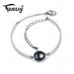 FENASY Charm bracelet,natural Pearl Jewelry,925 sterling sliver bracelet women,black beads bracelet female,chain link bracelet