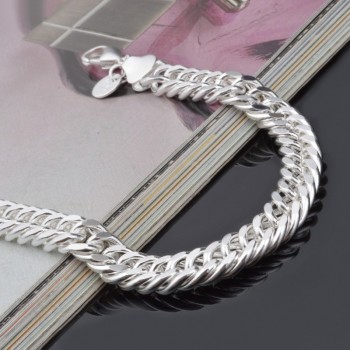 OMHXZJ Wholesale Personality Fashion Man Party Gift Silver Full Lateral Chain 925 Sterling Silver Cuff Bangle Bracelet BR208