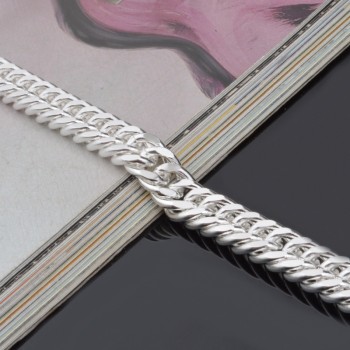 OMHXZJ Wholesale Personality Fashion Man Party Gift Silver Full Lateral Chain 925 Sterling Silver Cuff Bangle Bracelet BR208