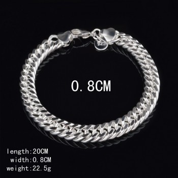 OMHXZJ Wholesale Personality Fashion Man Party Gift Silver Full Lateral Chain 925 Sterling Silver Cuff Bangle Bracelet BR208