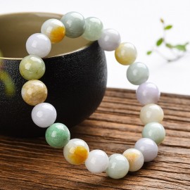 Emerald Bracelet Authentic Burmese natural a cargo ice waxy jade hand string round beads Three colors yellow green emerald Brace