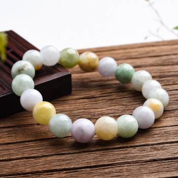 Emerald Bracelet Authentic Burmese natural a cargo ice waxy jade hand string round beads Three colors yellow green emerald Brace
