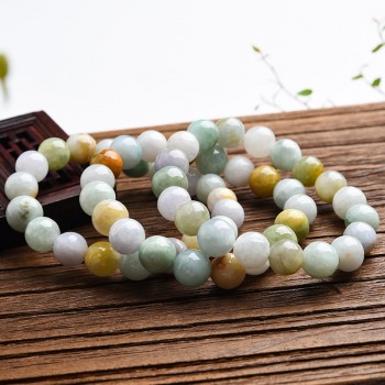Emerald Bracelet Authentic Burmese natural a cargo ice waxy jade hand string round beads Three colors yellow green emerald Brace