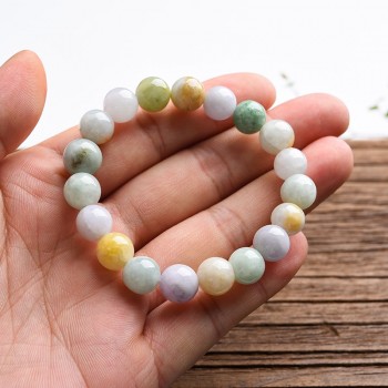 Emerald Bracelet Authentic Burmese natural a cargo ice waxy jade hand string round beads Three colors yellow green emerald Brace