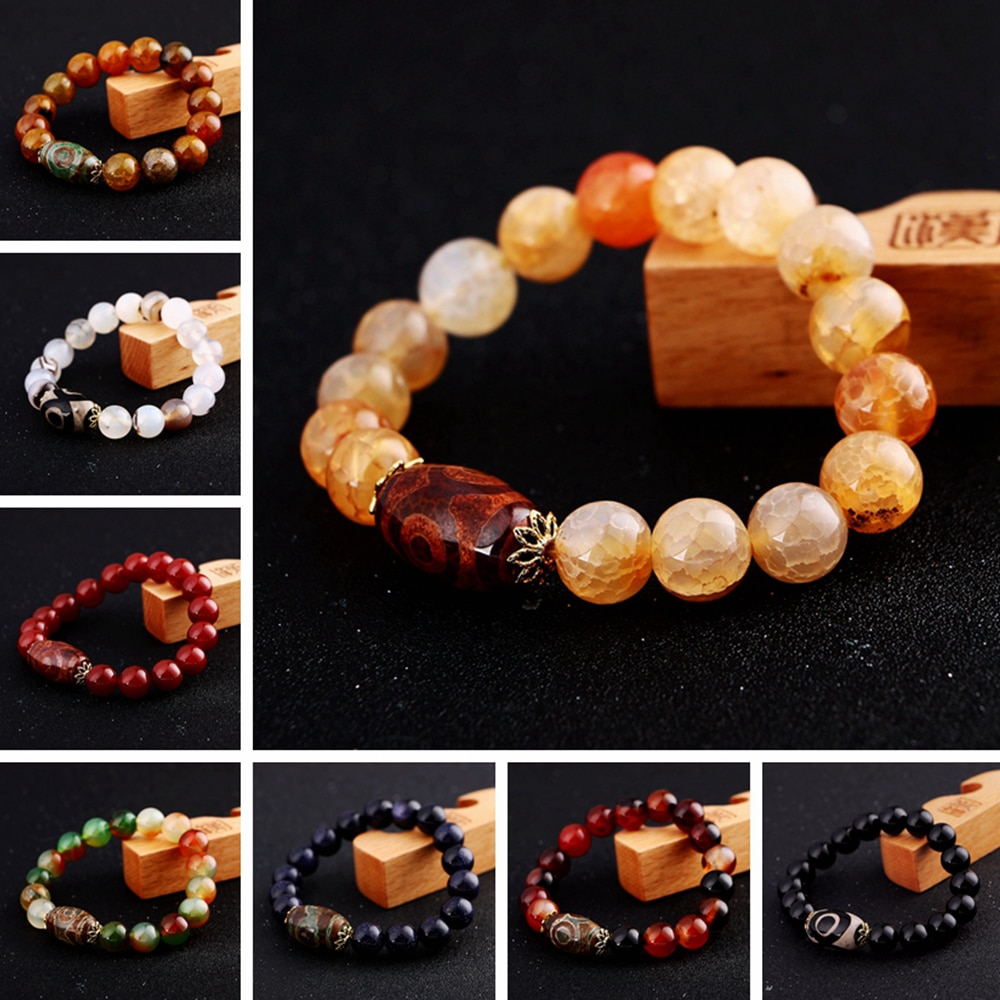 2018 Amber Natural Round 8-14mm Stone Agate Bracelet For Men Women Classic women Simple Yoga Couple Lovers Amber Bracelet NEW