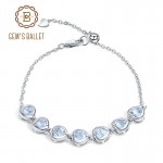 GEMS BALLET Heart Shape 6.70Ct Natural Sky Blue Topaz Bracelet 925 Sterling Silver Adjustable Bracelet For Women Fine Jewelry