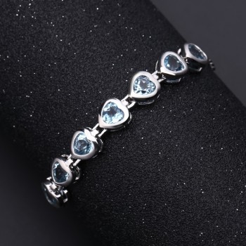 GEMS BALLET Heart Shape 6.70Ct Natural Sky Blue Topaz Bracelet 925 Sterling Silver Adjustable Bracelet For Women Fine Jewelry