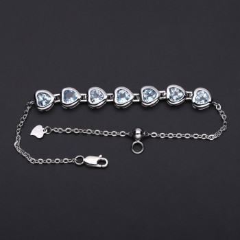 GEMS BALLET Heart Shape 6.70Ct Natural Sky Blue Topaz Bracelet 925 Sterling Silver Adjustable Bracelet For Women Fine Jewelry