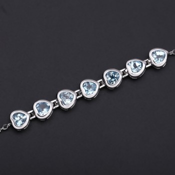 GEMS BALLET Heart Shape 6.70Ct Natural Sky Blue Topaz Bracelet 925 Sterling Silver Adjustable Bracelet For Women Fine Jewelry