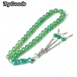 TopGoods Natural Stone Rosary Green Agate Rosarys for Islamic Muslim 33 pcs Gemstone Tesbih 8mm Religious Prayer Beads Bracelet
