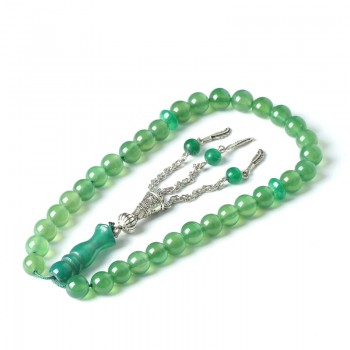 TopGoods Natural Stone Rosary Green Agate Rosarys for Islamic Muslim 33 pcs Gemstone Tesbih 8mm Religious Prayer Beads Bracelet