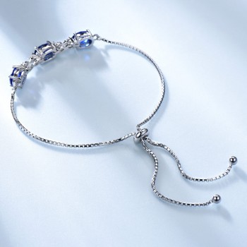 UMCHO Real 925 Silver Bracelet Oval Created Nano Blue Sapphire Bracelets amp; Bangles Free expansion Romantic Jewelry For Women