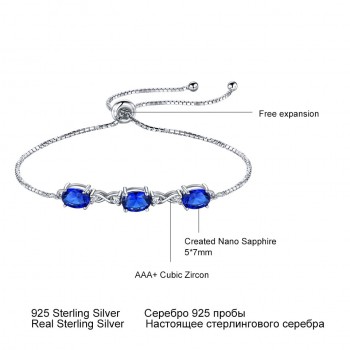 UMCHO Real 925 Silver Bracelet Oval Created Nano Blue Sapphire Bracelets amp; Bangles Free expansion Romantic Jewelry For Women