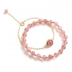 Natural Strawberry Crystal Rose Quartz Beaded Bracelets For Women 2 Types 925 Sterling Silver Chain Charm Bracelet