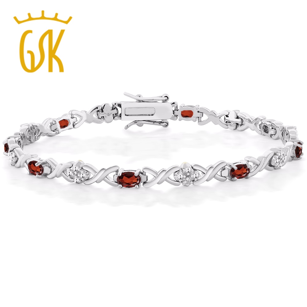 GemStoneKing 5.00 Ct Natural Garnet Tennis Bracelets for Woman 925 Sterling Silver Bracelet with Diamond Accent