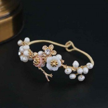 GLSEEVO Natural Fresh Water Baroque Pearl Bracelet  For Women Shell Flower Bracelets amp; Bangle Fine Jewelry Bracciali GB0051