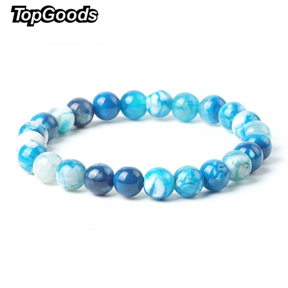 Natural Stone Bracelet Blue Ice Crack Agate Beads Bracelets 8mm Charms Ocean Crystal Braceletsamp;Bangles Birthday Gift For Women