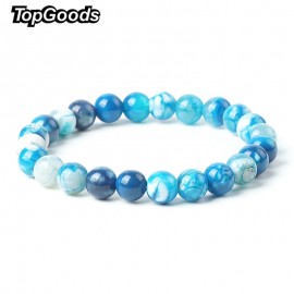 Natural Stone Bracelet Blue Ice Crack Agate Beads Bracelets 8mm Charms Ocean Crystal Braceletsamp;Bangles Birthday Gift For Women