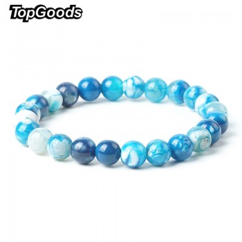 Natural Stone Bracelet Blue Ice Crack Agate Beads Bracelets 8mm Charms Ocean Crystal Braceletsamp;Bangles Birthday Gift For Women