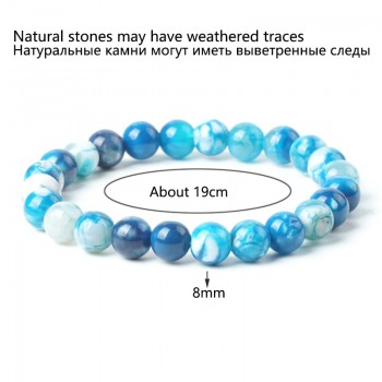 Natural Stone Bracelet Blue Ice Crack Agate Beads Bracelets 8mm Charms Ocean Crystal Braceletsamp;Bangles Birthday Gift For Women