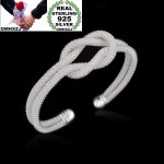 OMHXZJ Wholesale Personality Fashion OL Woman Girl Party Gift Silver Mesh Tie 925 Sterling Silver Cuff Bangle Bracelet BR141