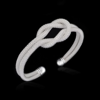 OMHXZJ Wholesale Personality Fashion OL Woman Girl Party Gift Silver Mesh Tie 925 Sterling Silver Cuff Bangle Bracelet BR141