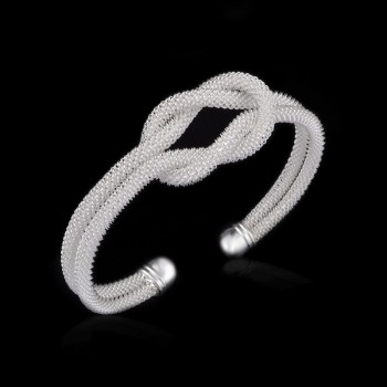 OMHXZJ Wholesale Personality Fashion OL Woman Girl Party Gift Silver Mesh Tie 925 Sterling Silver Cuff Bangle Bracelet BR141