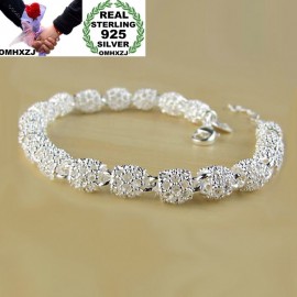 OMHXZJ Wholesale Personality Fashion OL Woman Girl Party Gift Silver Hollow Long Beads Chain 925 Sterling Silver Bracelet BR30
