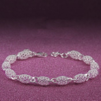 OMHXZJ Wholesale Personality Fashion OL Woman Girl Party Gift Silver Hollow Long Beads Chain 925 Sterling Silver Bracelet BR30