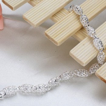 OMHXZJ Wholesale Personality Fashion OL Woman Girl Party Gift Silver Hollow Long Beads Chain 925 Sterling Silver Bracelet BR30