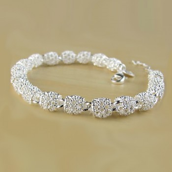 OMHXZJ Wholesale Personality Fashion OL Woman Girl Party Gift Silver Hollow Long Beads Chain 925 Sterling Silver Bracelet BR30