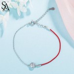 SA SILVERAGE 925 Sterling Silver Red Charm Bracelets amp; Bangles for Women Fine Jewelry Silver Chain Link Bracelet Pulseiras