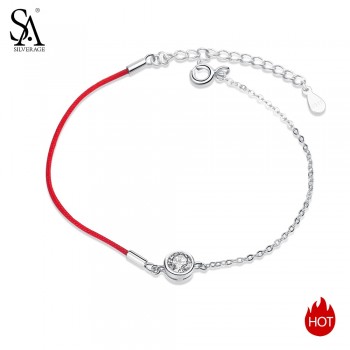 SA SILVERAGE 925 Sterling Silver Red Charm Bracelets amp; Bangles for Women Fine Jewelry Silver Chain Link Bracelet Pulseiras