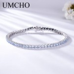 UMCHO Luxury Created Nano Sky Blue Topaz Jewelry Real 925 Sterling Silver Bracelets amp; Bangles Romantic For Women Gifts