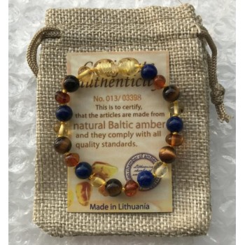 Yoowei Baby Amber Bracelet Teething Necklace with Natural Rose Quartz Gemstone Knotted Baltic Amber Jewelry Gifts for Kids Women