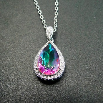 DJ CH Rainbow Fire Mystic Topaz Pendant Charm Earrings Set 925 Sterling Silver Jewelry Sets For Women