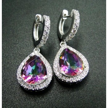 DJ CH Rainbow Fire Mystic Topaz Pendant Charm Earrings Set 925 Sterling Silver Jewelry Sets For Women
