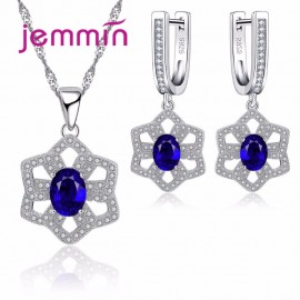 Jemmin Christmas Gift 925 Sterling Silver Jewelry Sets For Women Dark Blue Stones White CZ Pave Earring Necklace Pendant Jewelry