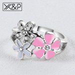 Xamp;P Charm Korean Romantic Geometric Silver Cubic Zirconia Rings for Women Girl Engagement Fashion Heart Flower Ring Jewelry Gift