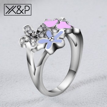 Xamp;P Charm Korean Romantic Geometric Silver Cubic Zirconia Rings for Women Girl Engagement Fashion Heart Flower Ring Jewelry Gift