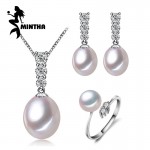 MINTHA pearl Jewelry sets,wedding engagement jewelry,Natural Pearl pendant Necklace/long Earrings,silver ring women