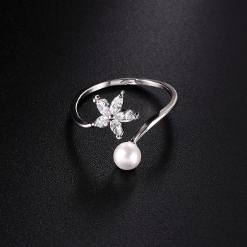Transmit love 925 Silver colour ring for woman Fresh flowers inlaid zircon adjustable ring popular wild womens jewelry gifts