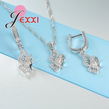 Jemmin Love Wings Luxury Silver Jewelry Set For Women Shining Earrings Necklace Set For Engagement Wedding
