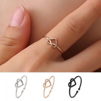 2019 New Korean Cute Opening Twisted Knot Heart Rings For Girl Minimalsit Rose Gold Silver Black Slim Love Rings For Women